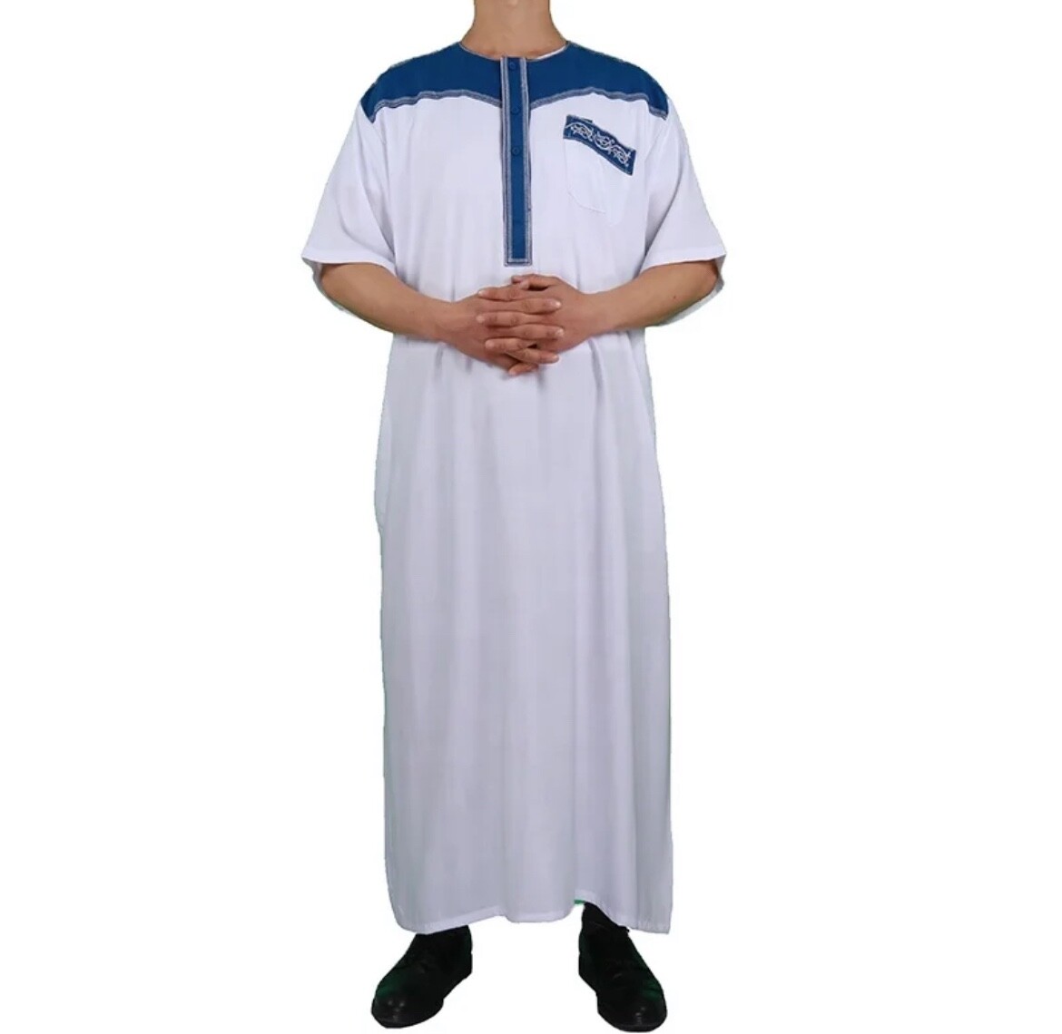 Men’s Muslim Kaftan Short Sleeve Loose Kaftan Thobe Loungewear Dresses Robe Tops