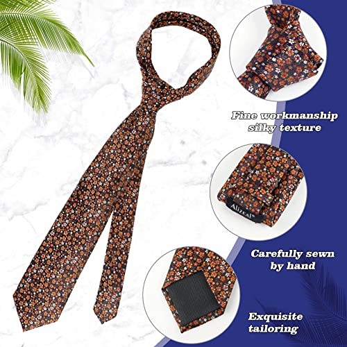 Mens 3.15inches Exquisite Floral Tie with Small Flower A142-brown/ Orange/ Red