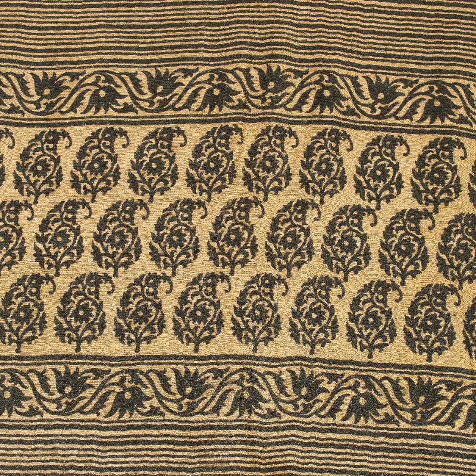 Sanskriti Vintage Sarees Brown & Black Block Printed Pure Woolen 5+Yd Warm Sari