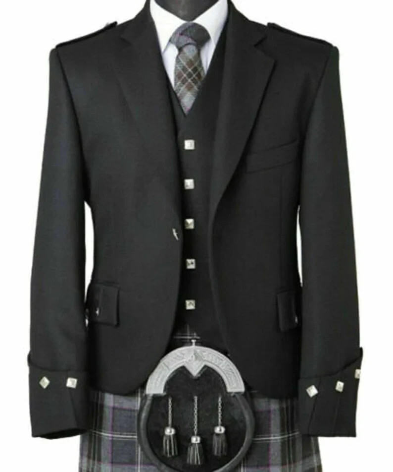 Men’s Scottish Argyle kilt Jacket Outfit 13 Pieces Tartan Shoes Wedding Kilt Set