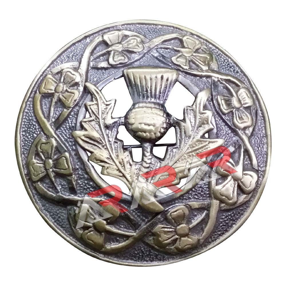 Thistle Design Kilt Fly Plaid Piper Brooch High Quality Antique Finish 3″ (7cm)