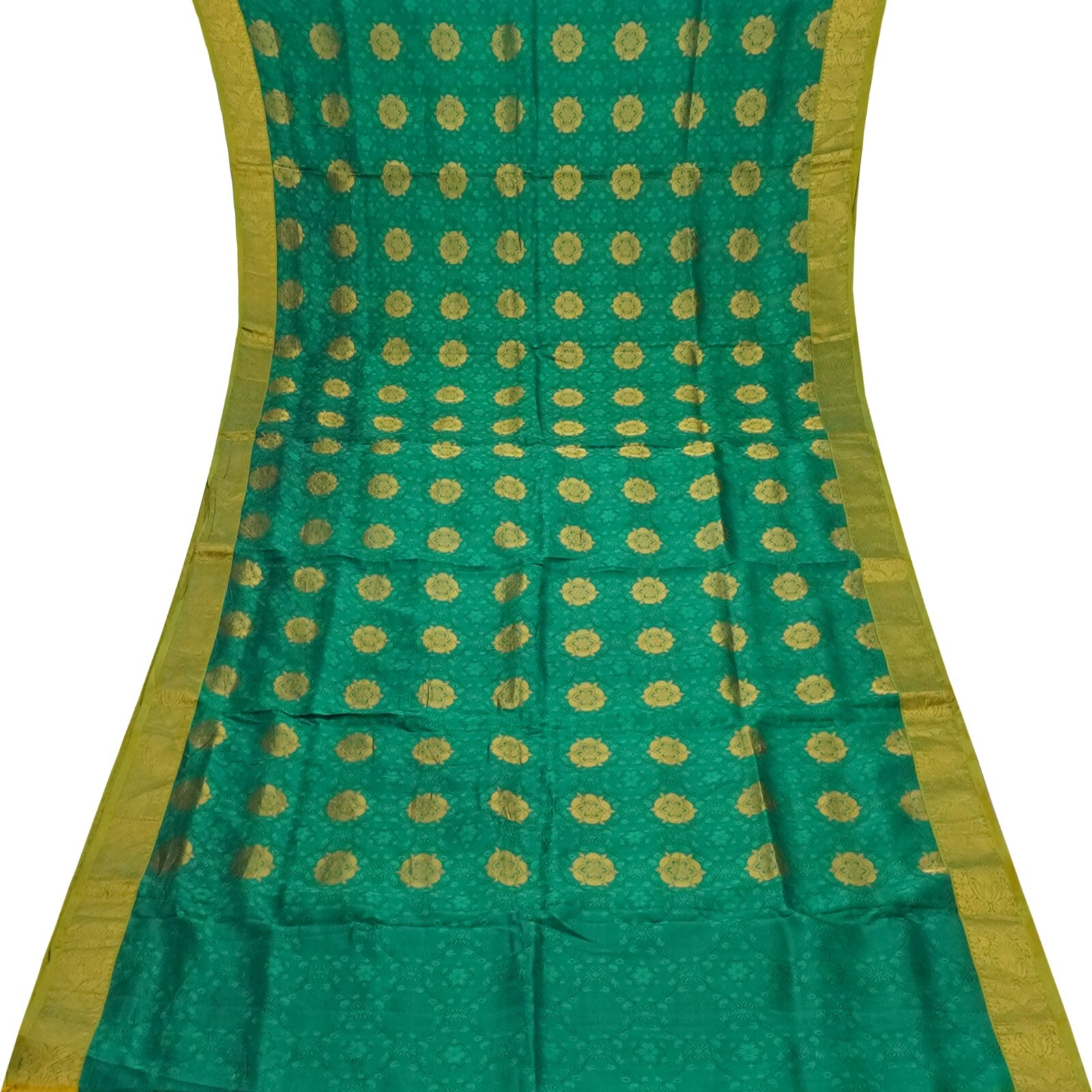 Vintage Teal Green Sarees 100% Pure Silk Zari Handwoven Floral Butta Sari Fabric