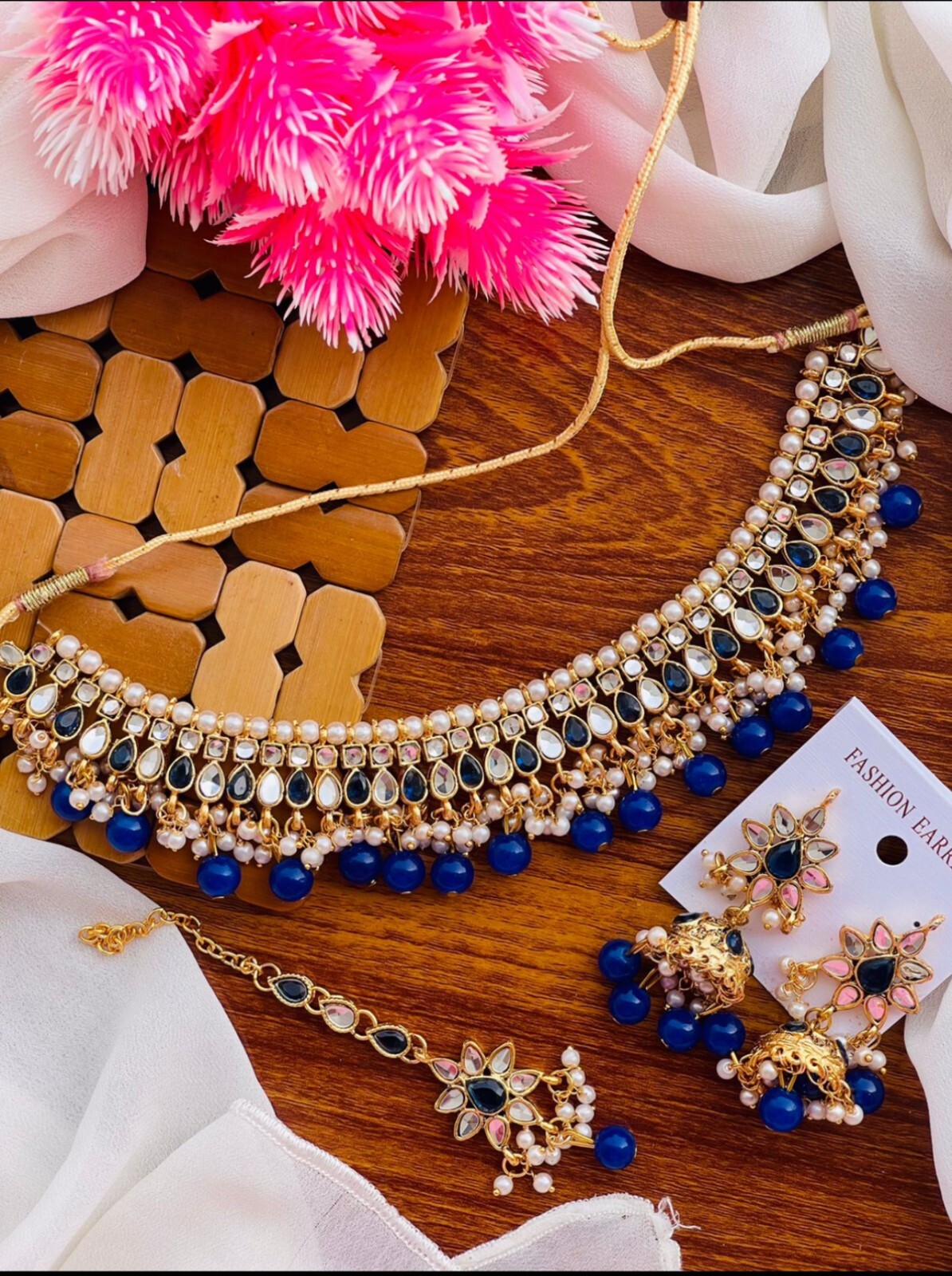 Pakistani/Indian Kundan Designer Jewelry Set Jhumka earrings Tikka