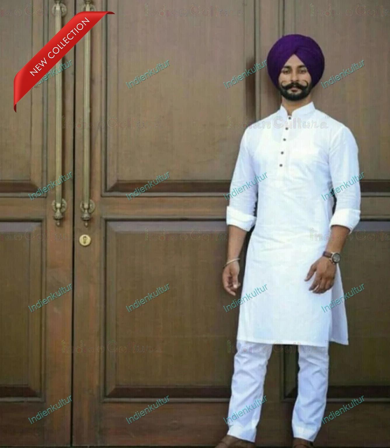Mens Shirt Kurta Cotton Indian PunjabiClothing Dress Men Long Kurta With Pajama