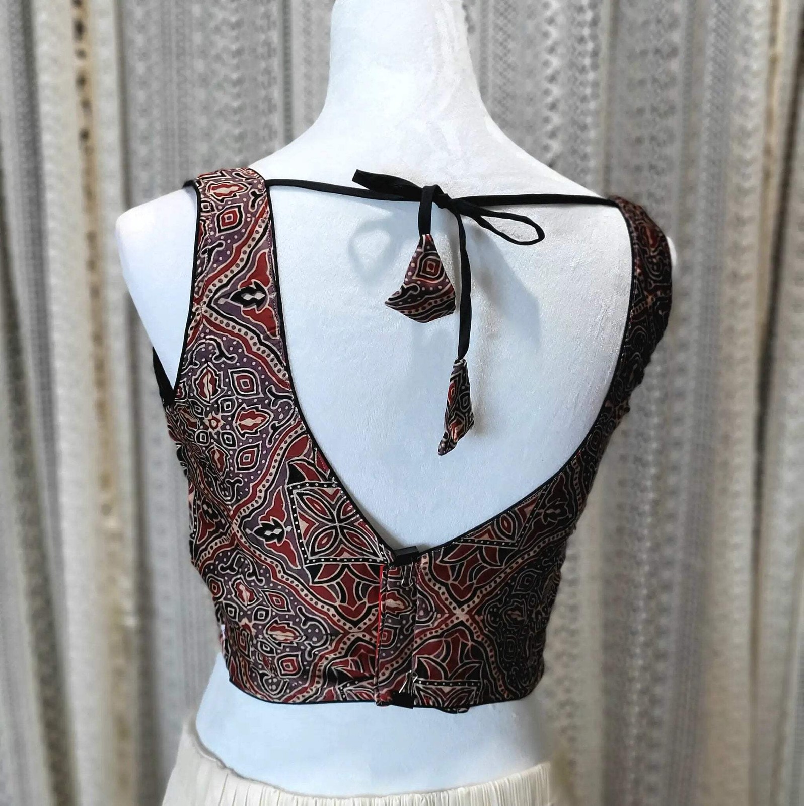 Ajrak Modal Silk Sleeves Plunge Neck Blouse | Stylish Ethnic Wear | Indian Silk