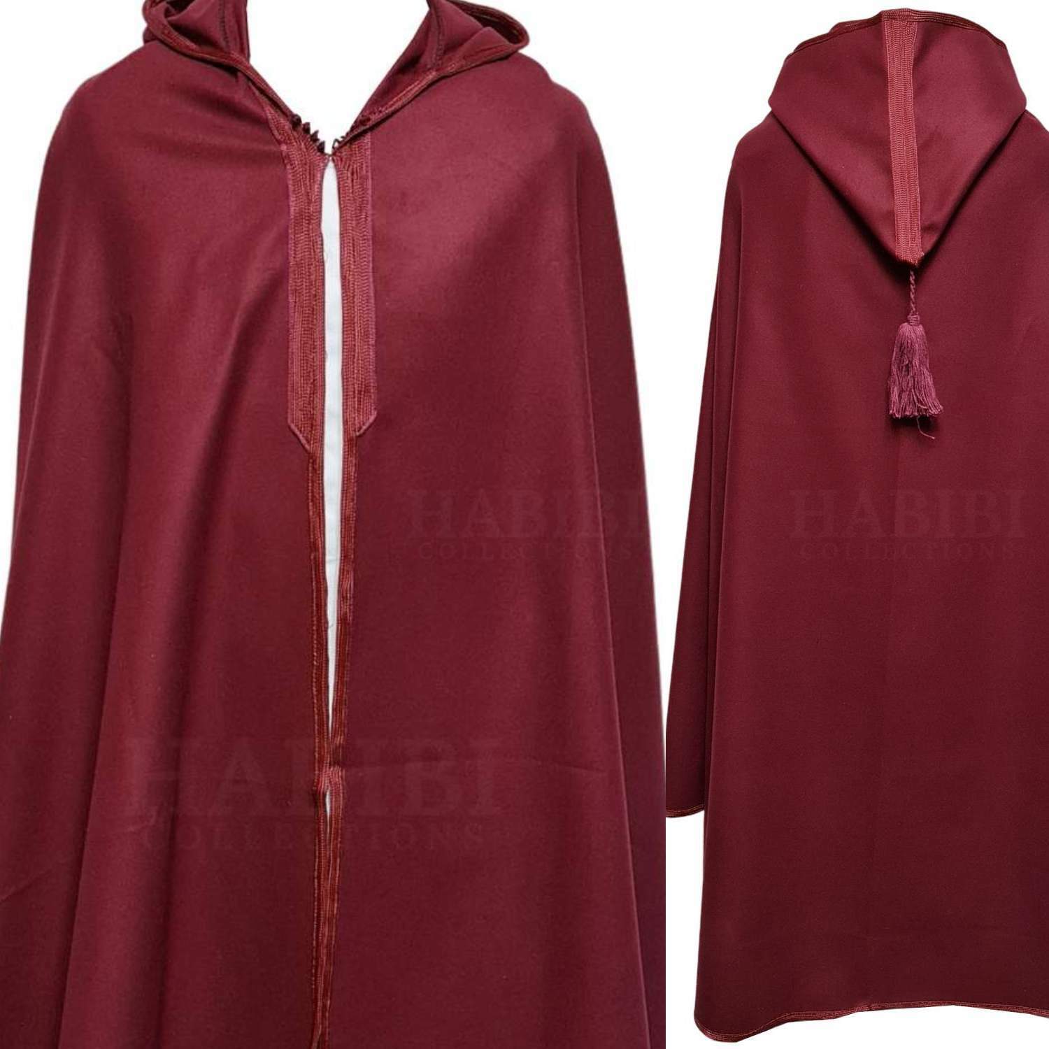 Moroccan Djellaba Cloak Cape Maroon Burgundy Cashmere Wool Blend Silham Burnous