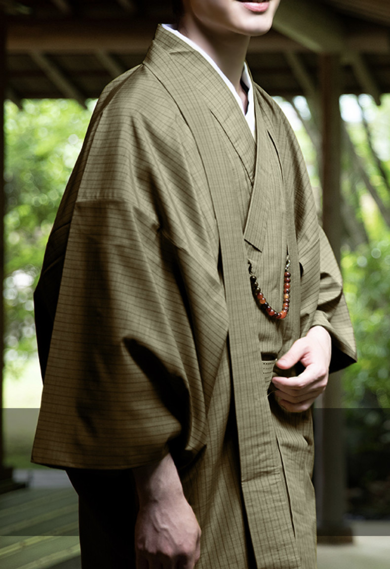 Japanese Men’s Traditional Kimono HAORI Jacket Coat Set Brown 10008181 JAPAN