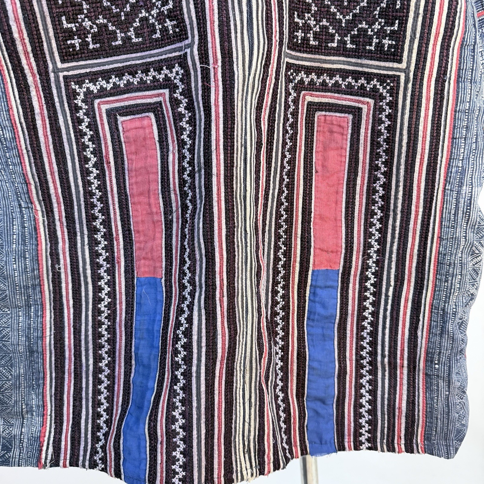 Vintage Hmong Handwoven Ethnic Jacket XL Blue Indigo Geometric Tribal Pattern