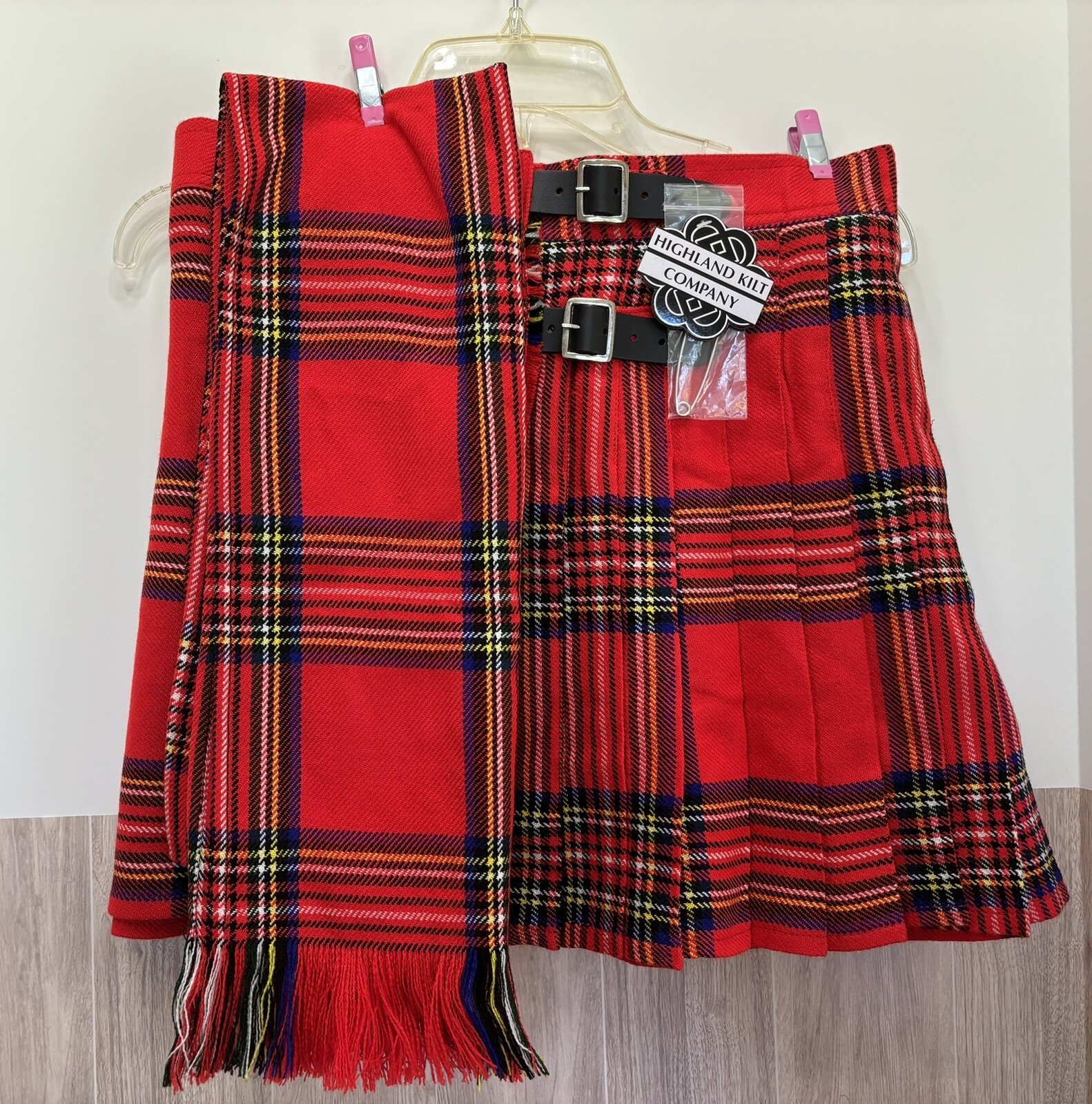 Highland Kilt Company Mini (16”) Kilt & Sash Scottish Red Plaid Tartan Size S