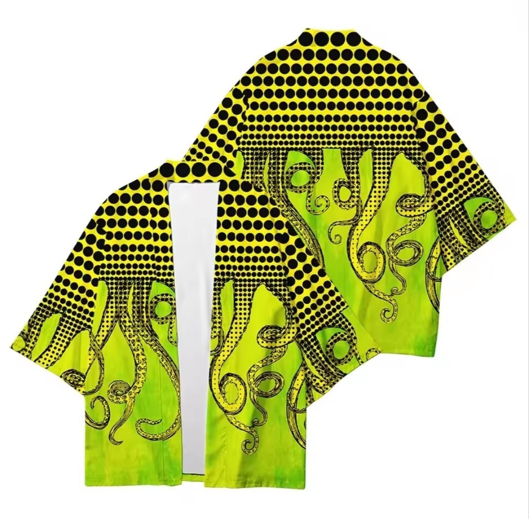 Japanese Streetwear Kimono Haori – Octopus Print Harajuku Yukata Cardigan S-3XL