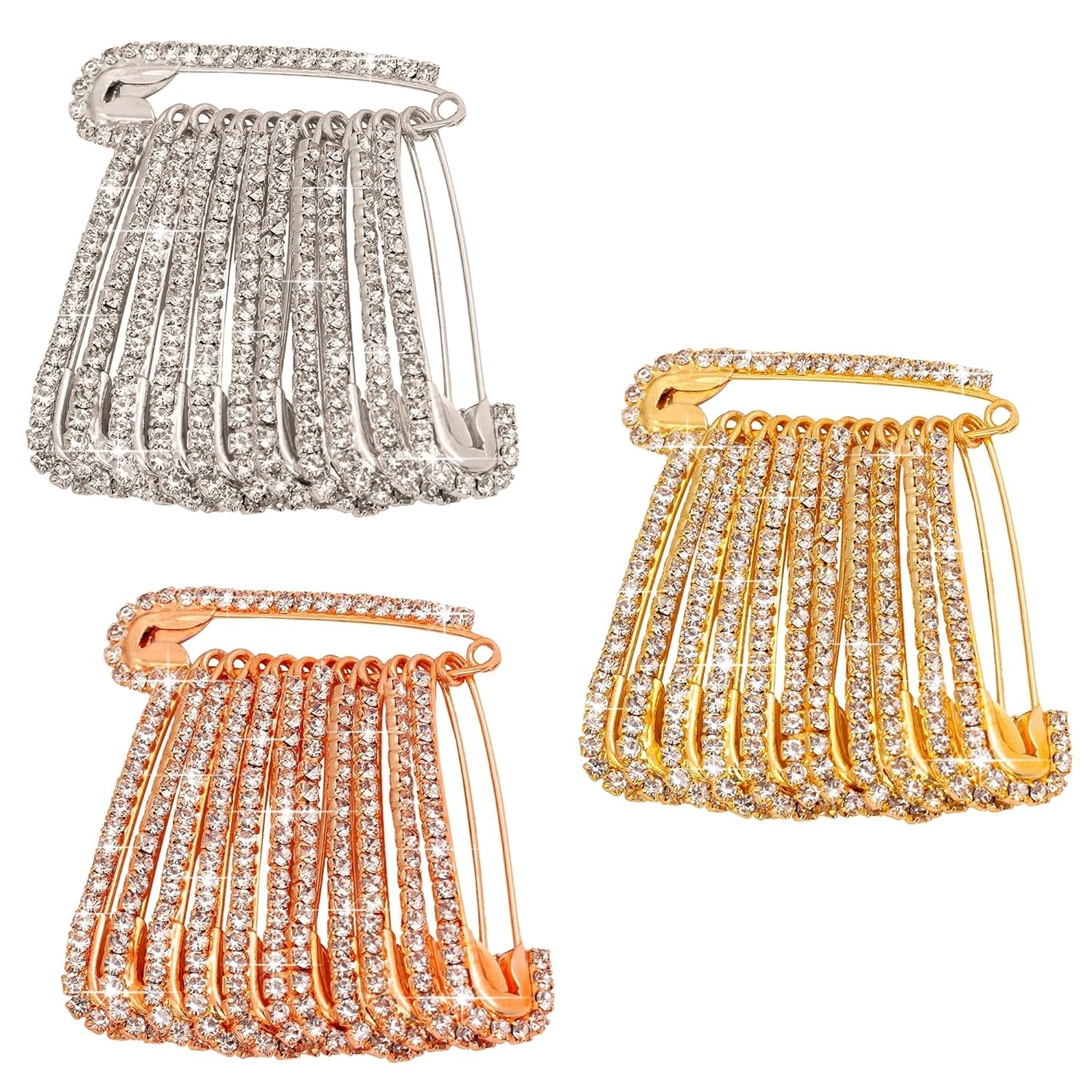 12 Pack Women Brooch Pins Sweater Shawl Cardigan Clips Crystal Dress Pins