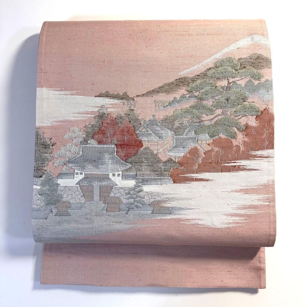 Japanese Tsumugi Fukuro Obi Pink Gray Green Red White Kimono Sash