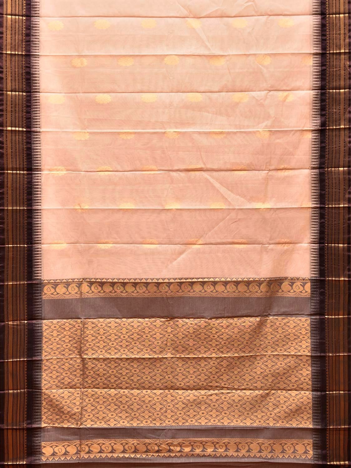 Women Peach Gadwal Cotton Saree With Traditional Border And Without Blouse