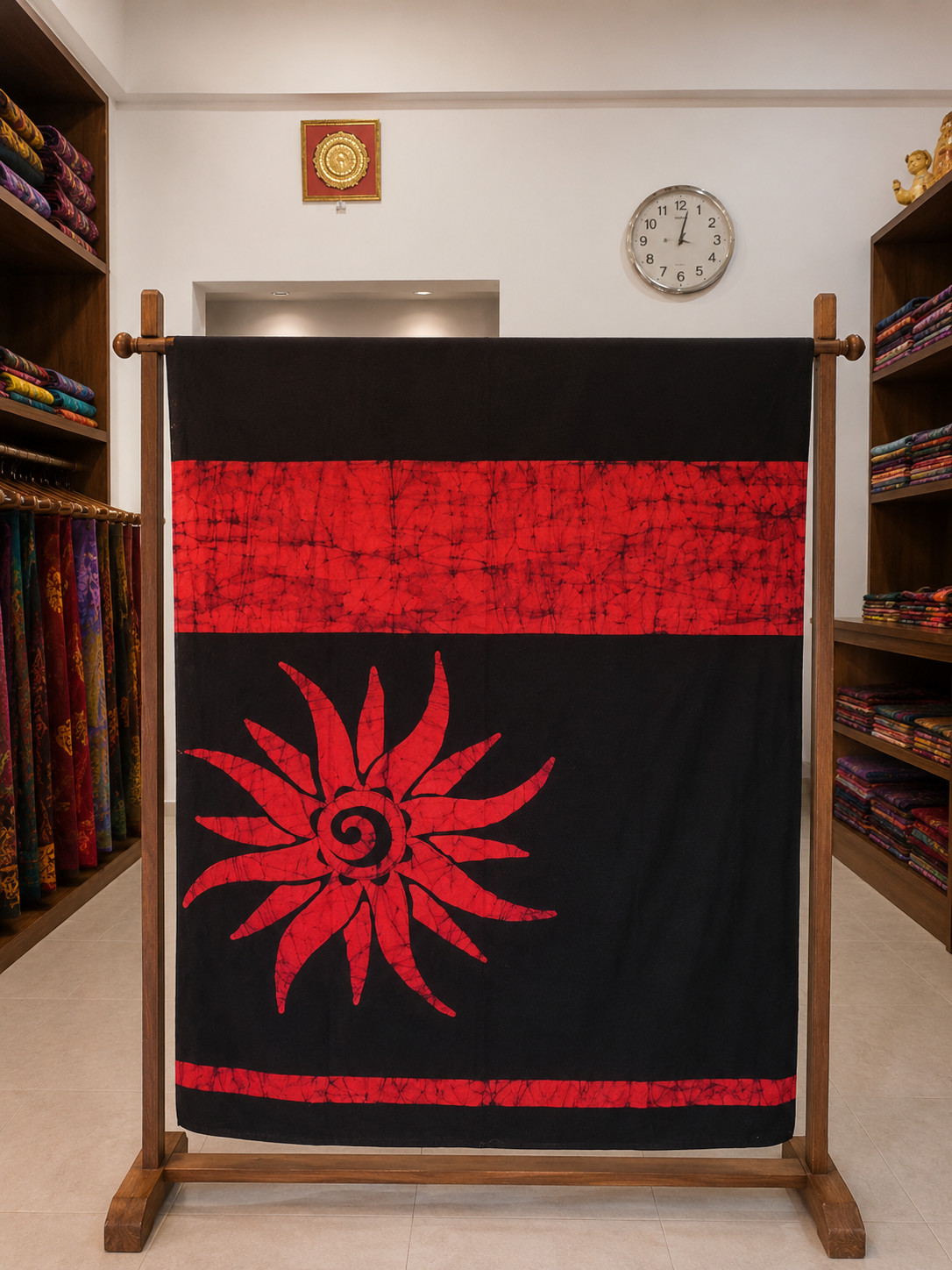Handmade Sri Lankan Batik Sarong for Men Black Red Wrap Around Artisan Made