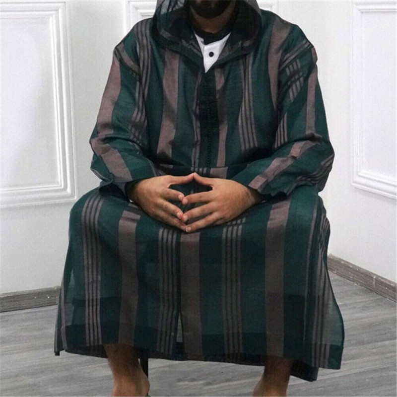 Men’s Long Sleeve Muslim Clothing Saudi Arab Kaftan Long Dress Robe