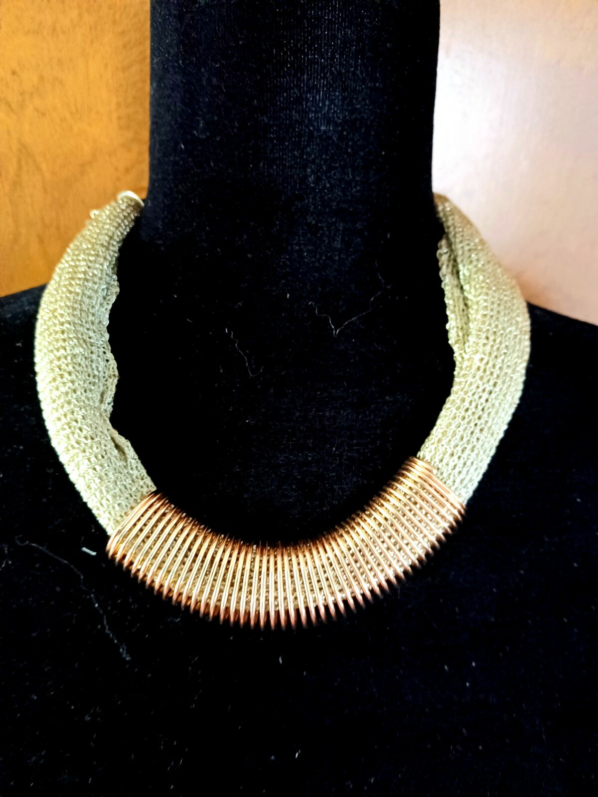 Trendy, versatile gold plated mesh necklace and earrings