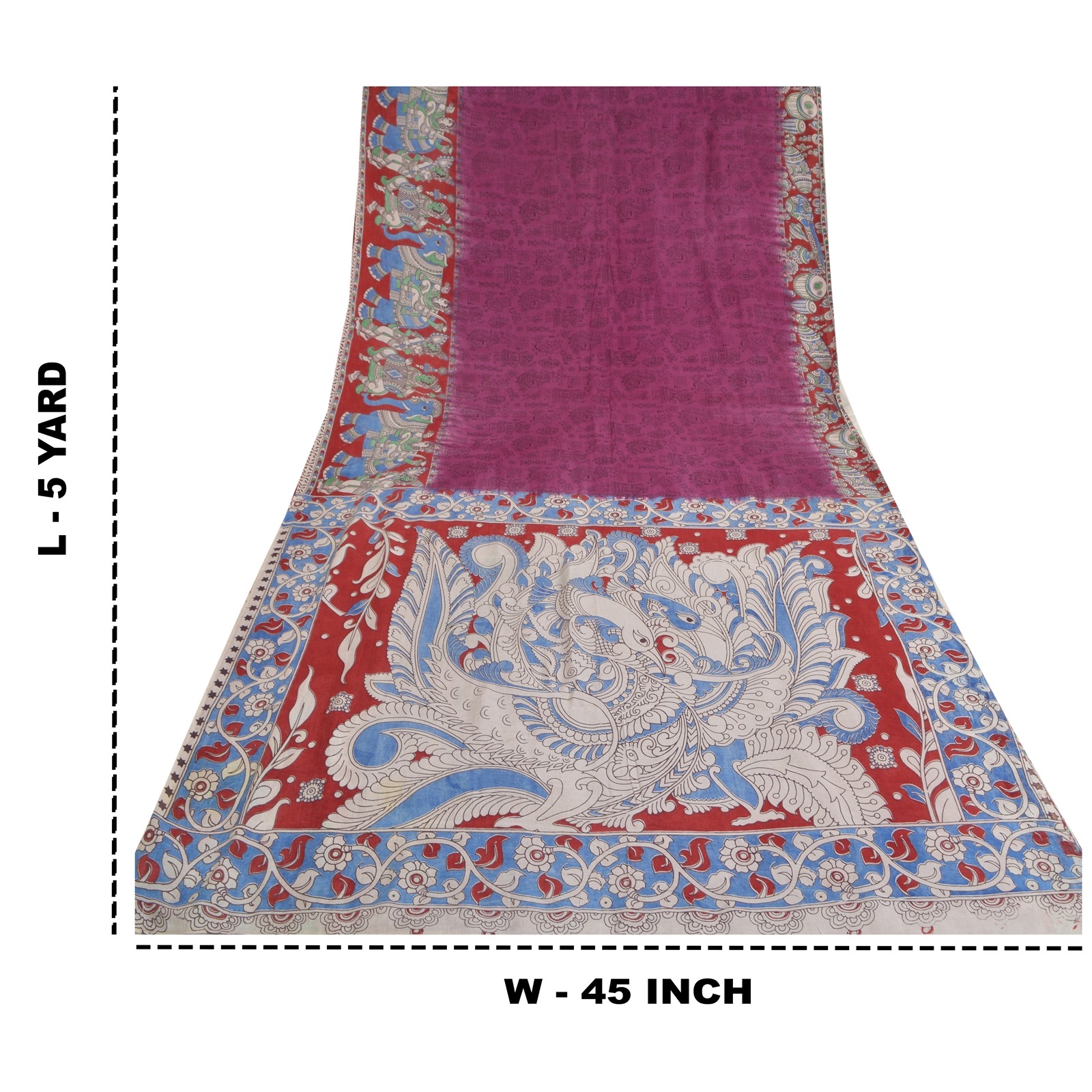Sanskriti Vintage Purple/Blue Sarees Pure Cotton Handmade Kalamkari Sari Fabric