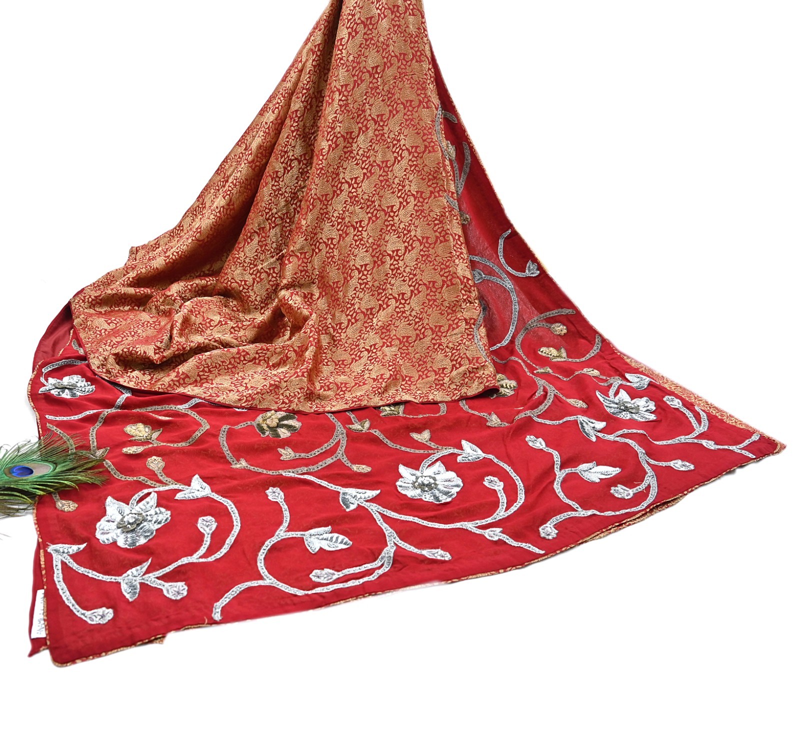 Pre-owned Anamika Khanna Red Georgette Silk Saree Hand Embroidered Designer Sari