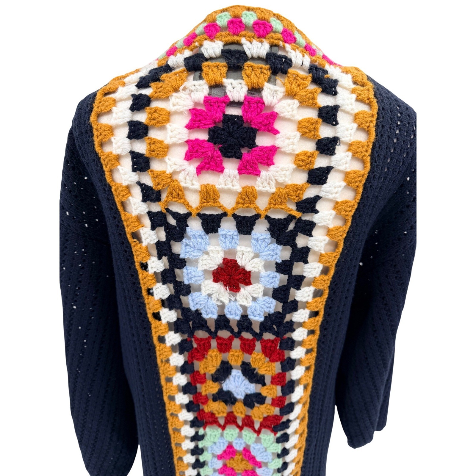 Anthropologie Day Out Duster Kimono Sweater OSFM Navy Blue Multicolor Boho