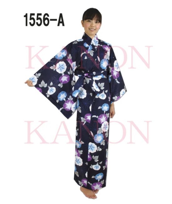 Japanese Yukata Cotton 100% Traditional Summer Kimono Robe – Morning Glory Navy