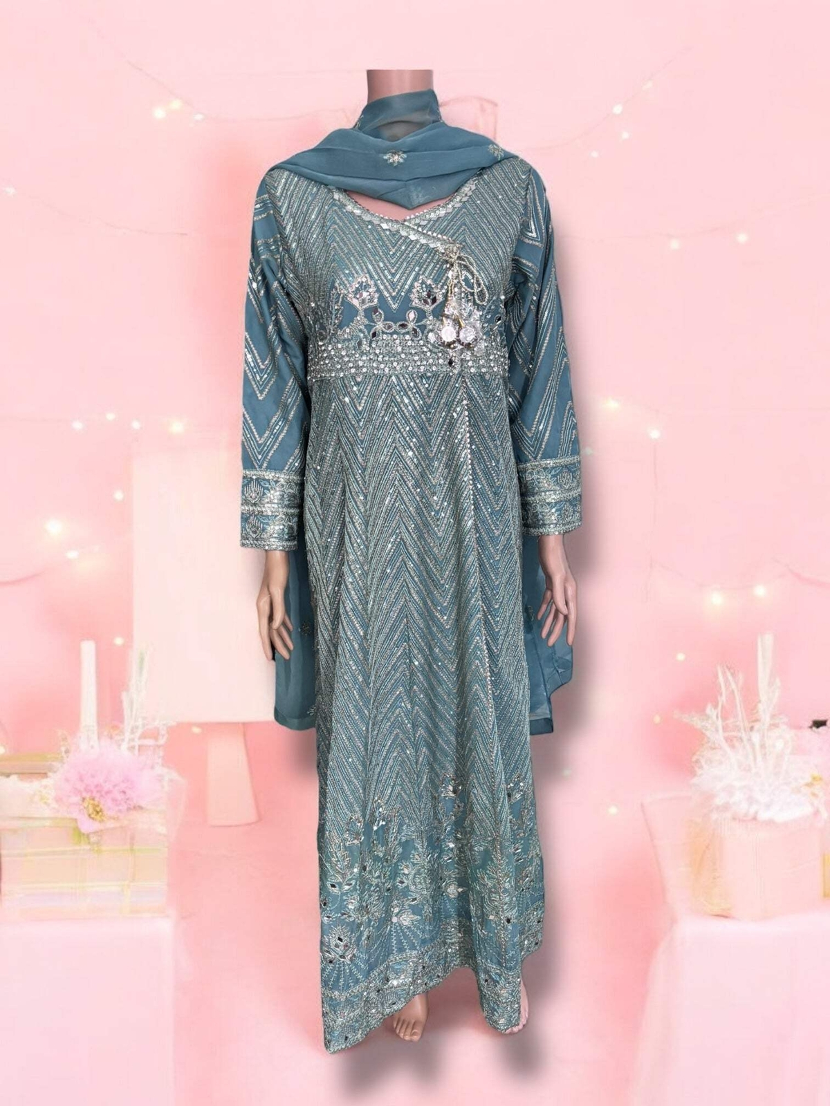 Traditional Designer Gown Set with Pant and Dupatta – Ethnic Wear for Women-08