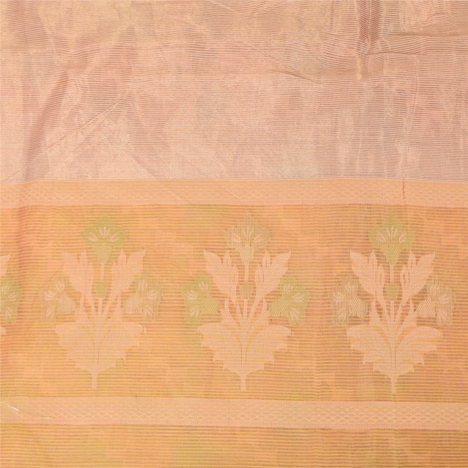 Sanskriti Vintage Yellow/Green Sarees Cotton Silk Woven Premium Sari 5+Yd Fabric