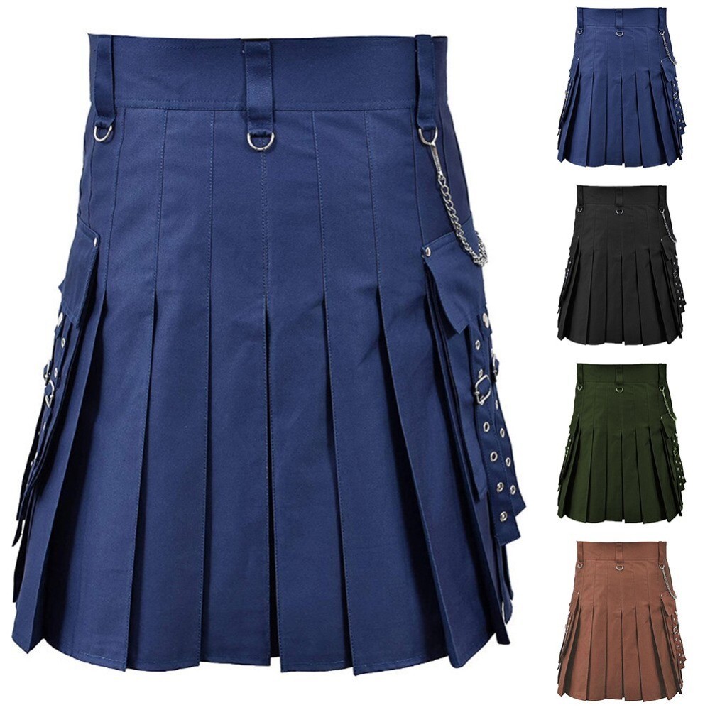 Medieval Skirt Solid Color Scottish Festival Men Kilt Traditional Highland Dress