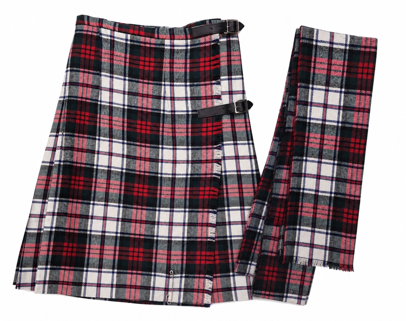 Vintage Brendella Irish Tartan Kilt Scarf Set Wrap Skirt Plaid Made in Ireland