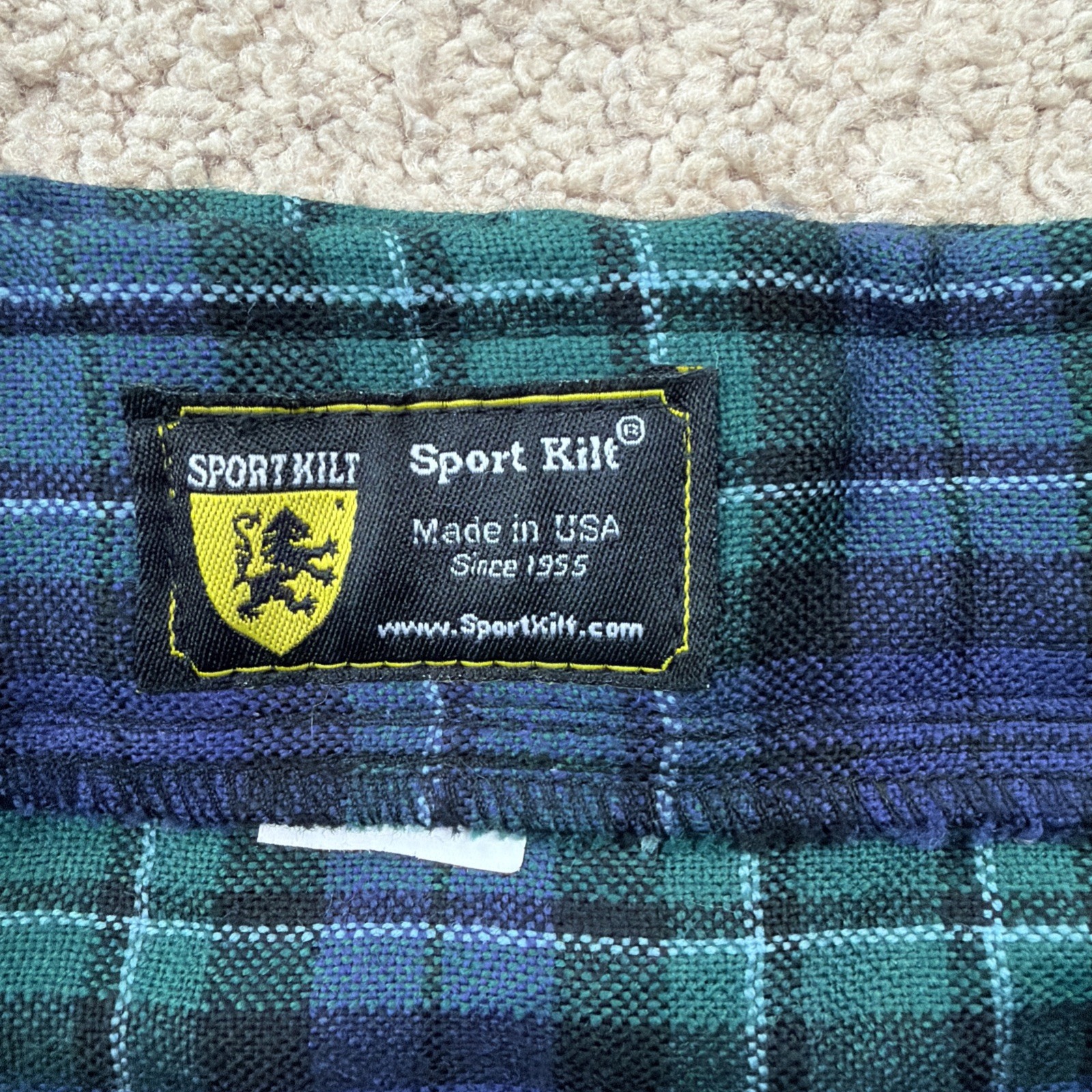 Sport Kilt Green Plaid Made in USA Hook & Loop Closure PolyBlend Black Watch