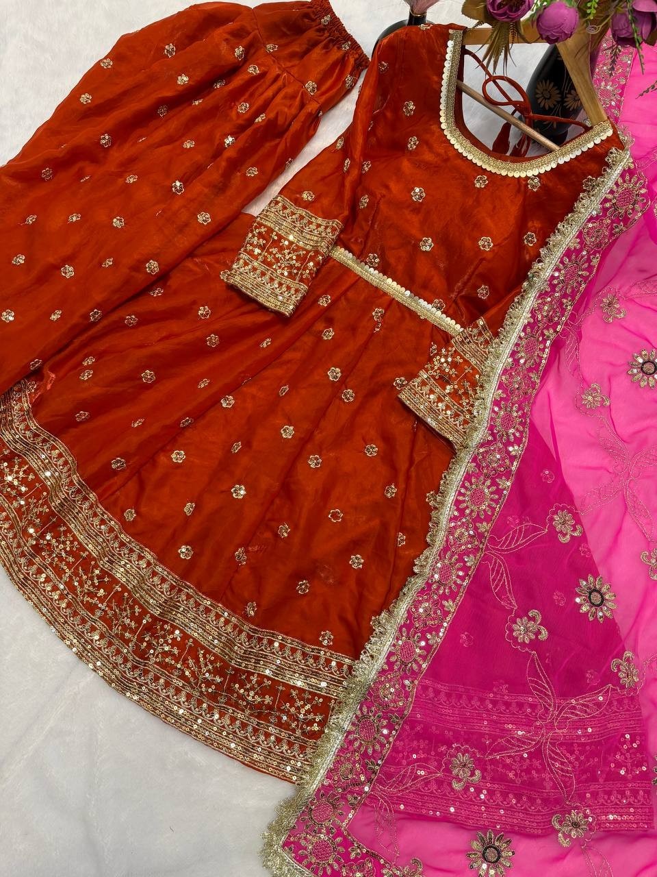 Trending Orange Silk Salwar Kameez With Faux Georgette Dupatta For Women