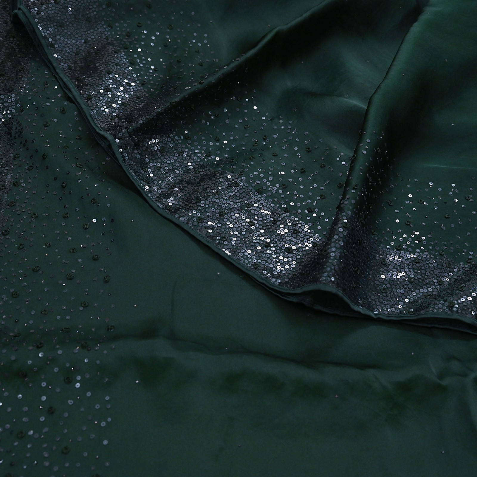 Rare Vintage Bottle Green Pure Organza Silk Saree Zardozi Hand Embroidered Sari