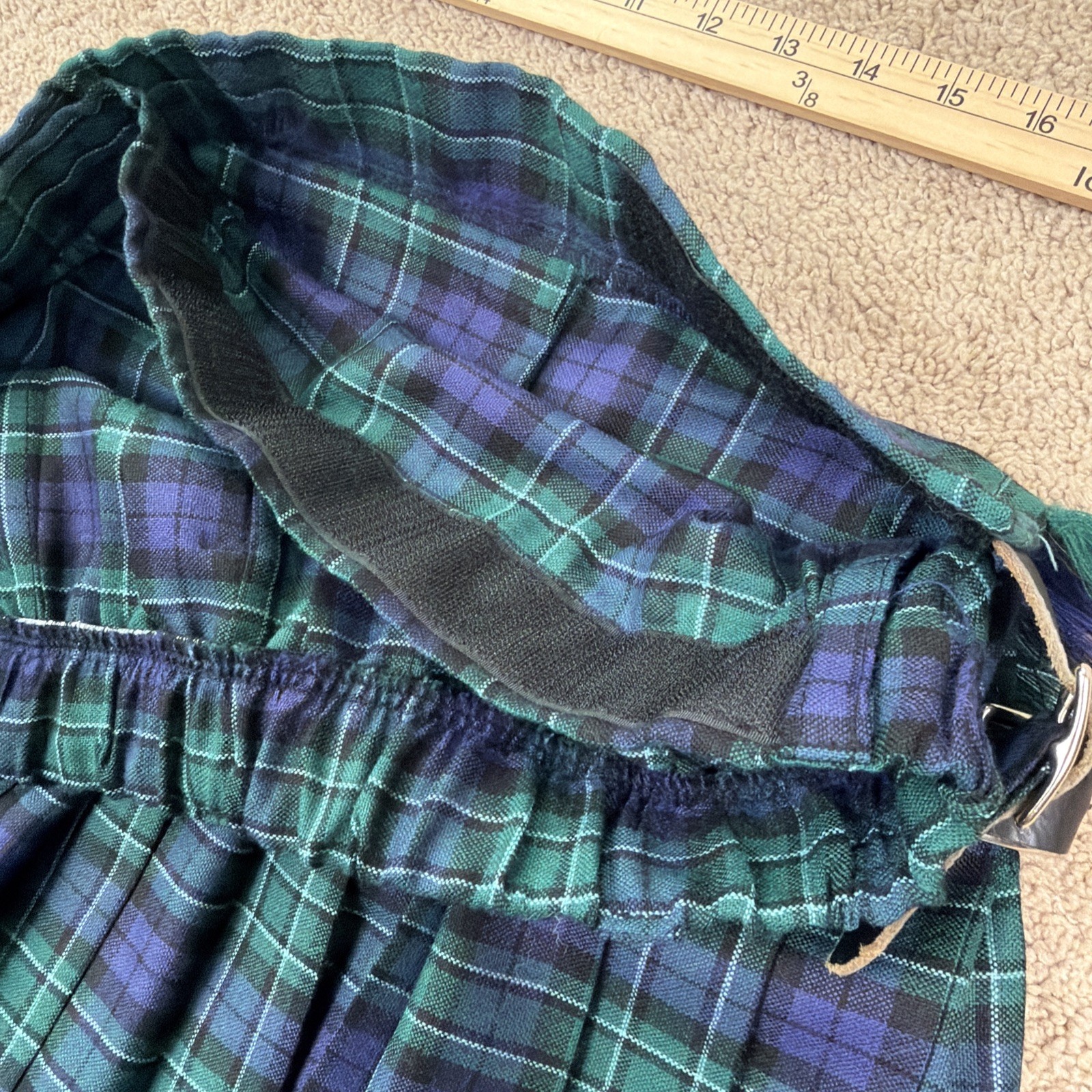 Sport Kilt Green Plaid Made in USA Hook & Loop Closure PolyBlend Black Watch