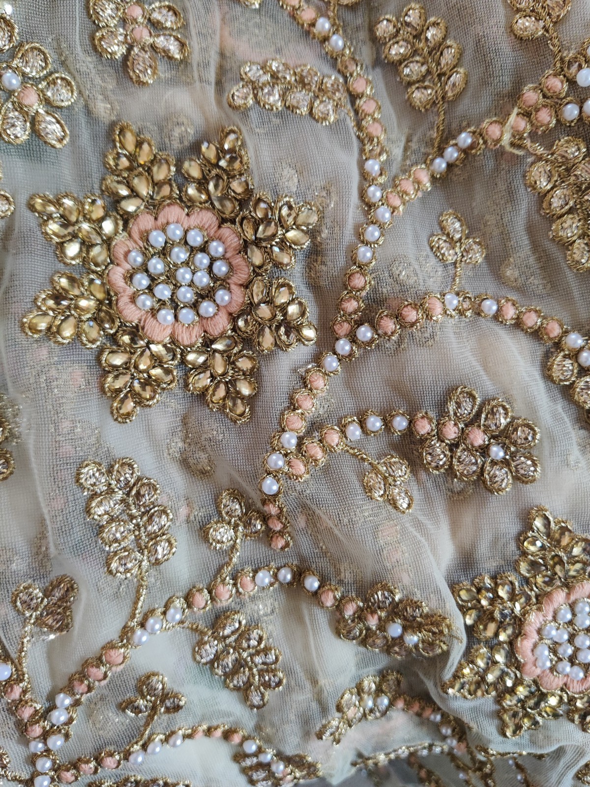 Pakistani Net Sequin Beige Embroidered Salwar Kameez Set with Dupatta