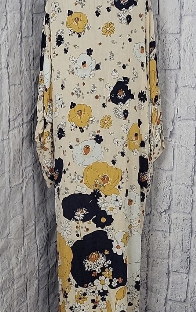 Rare Boho Free People Hidden Hills Maxi Duster Kimona Cardigan Floral Ivory OS