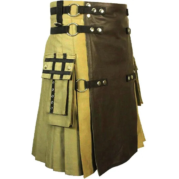 Fashion Tactical Hybrid Khaki Kilt Front Apron Brown Genuine Leather 28″ to 62″