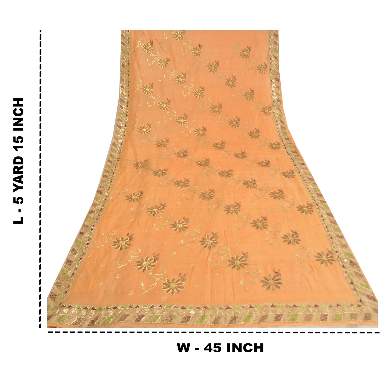 Sanskriti Vintage Peach Sarees Pure Silk Embroidered Premium Sari Craft Fabric
