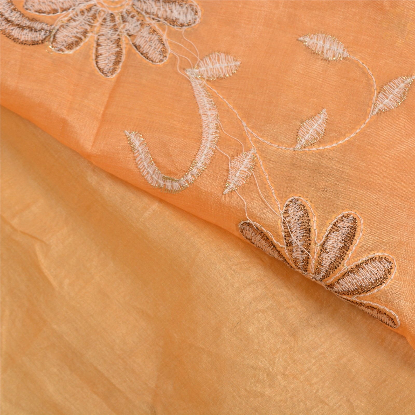Sanskriti Vintage Peach Sarees Pure Silk Embroidered Premium Sari Craft Fabric
