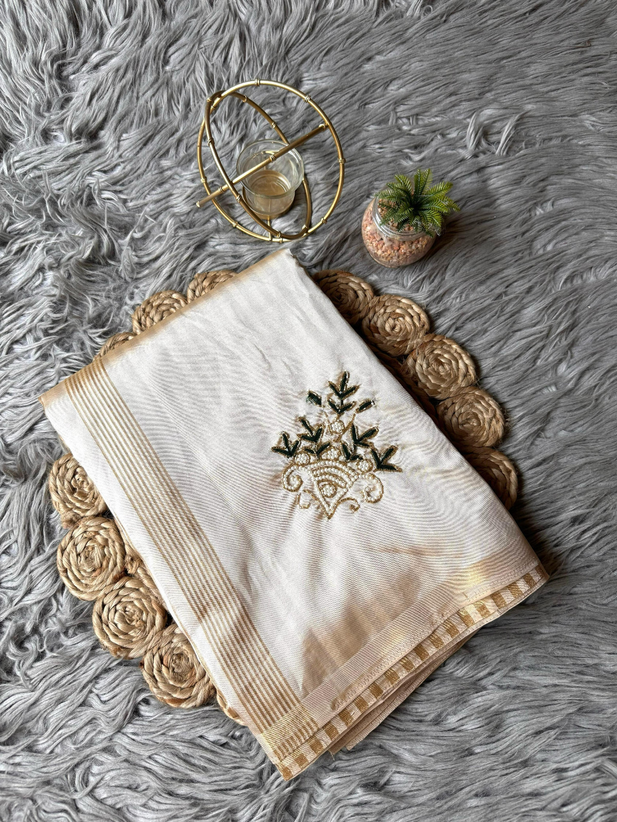 Women Soft Tussar Silk Saree with Handwork Buttas & Delight Work Ethnic Sari