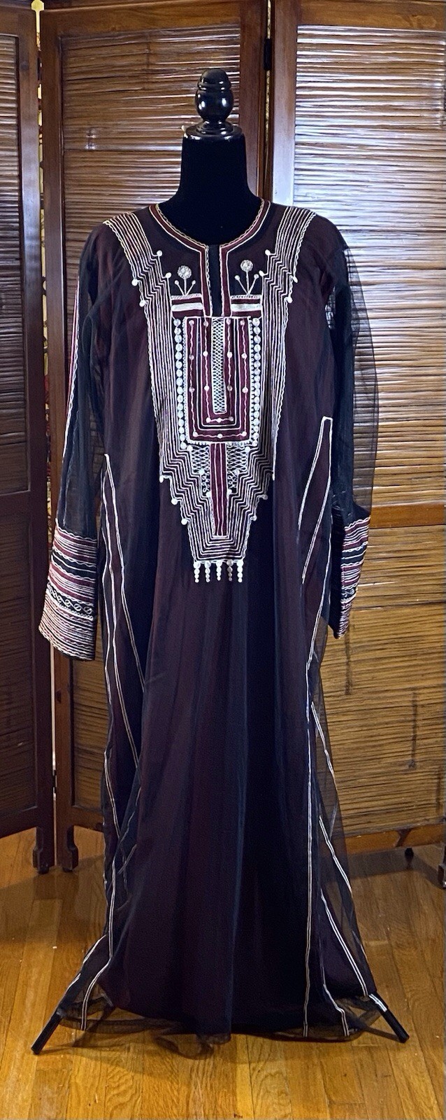 Maroon and Black Saudi Dress with Silver Embroidery