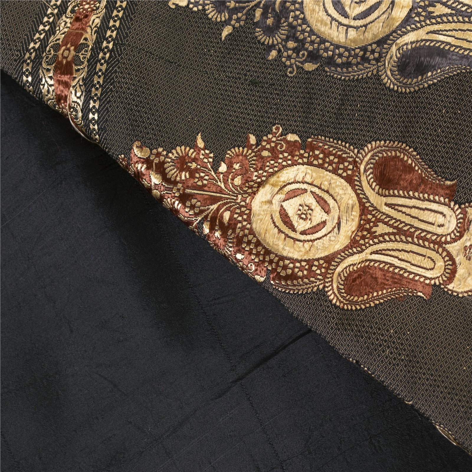 Sanskriti Vintage Sarees Black Banarasi Brocade Woven Pure Satin Sari 5+Ydfabric