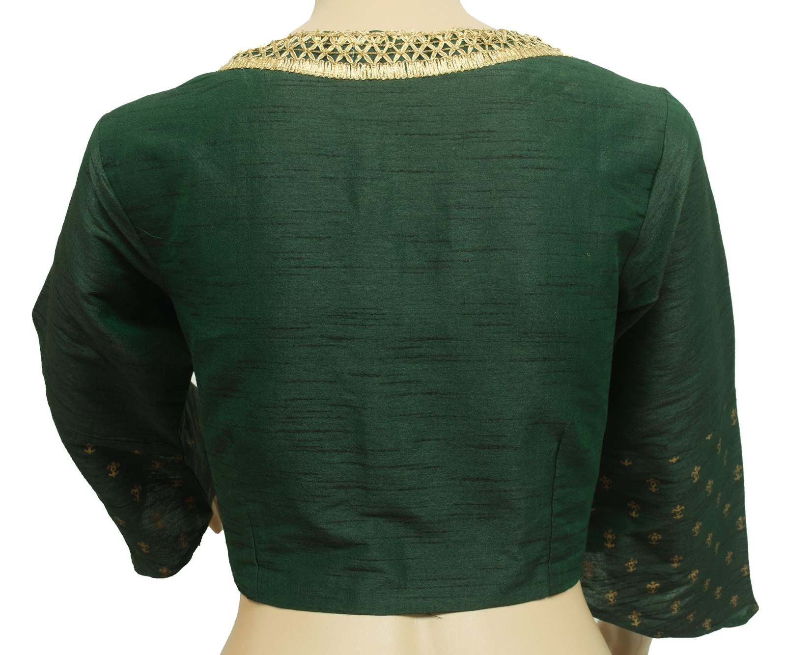 Sushila Vintage Ready To Wear Green Branded Sari Blouse Designer Silk Top”S”Size