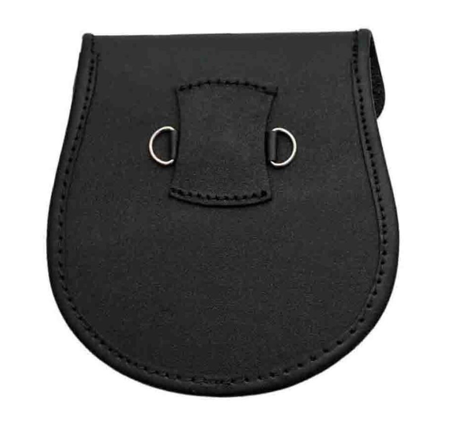 Emboassed Celtic Knot Silver Plate 3 Tassel Black Leather Pouch | Sporran