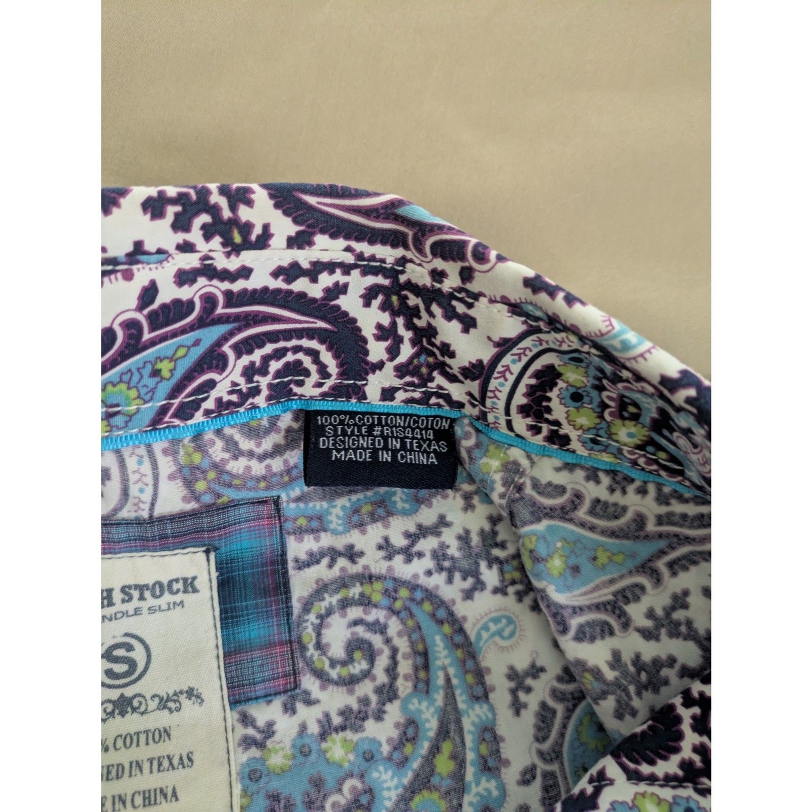 Rough Stock by Panhandle Slim Purple Paisley Pearl Snap Western Shirt Men’s S