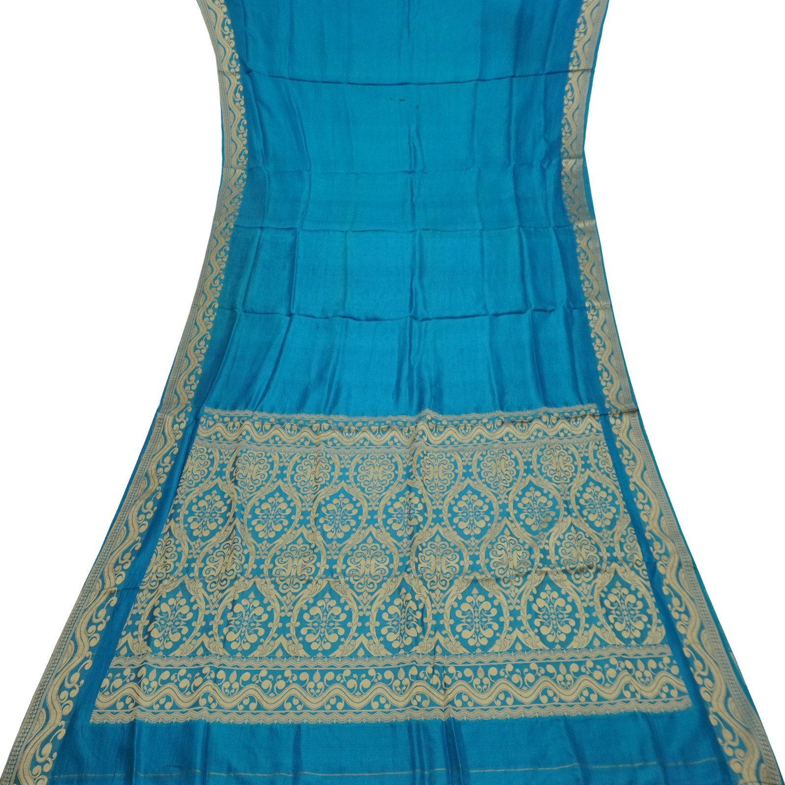Namaste Vintage Blue Sarees 100% Pure Silk Woven Indian 5YD Decor Craft Fabric