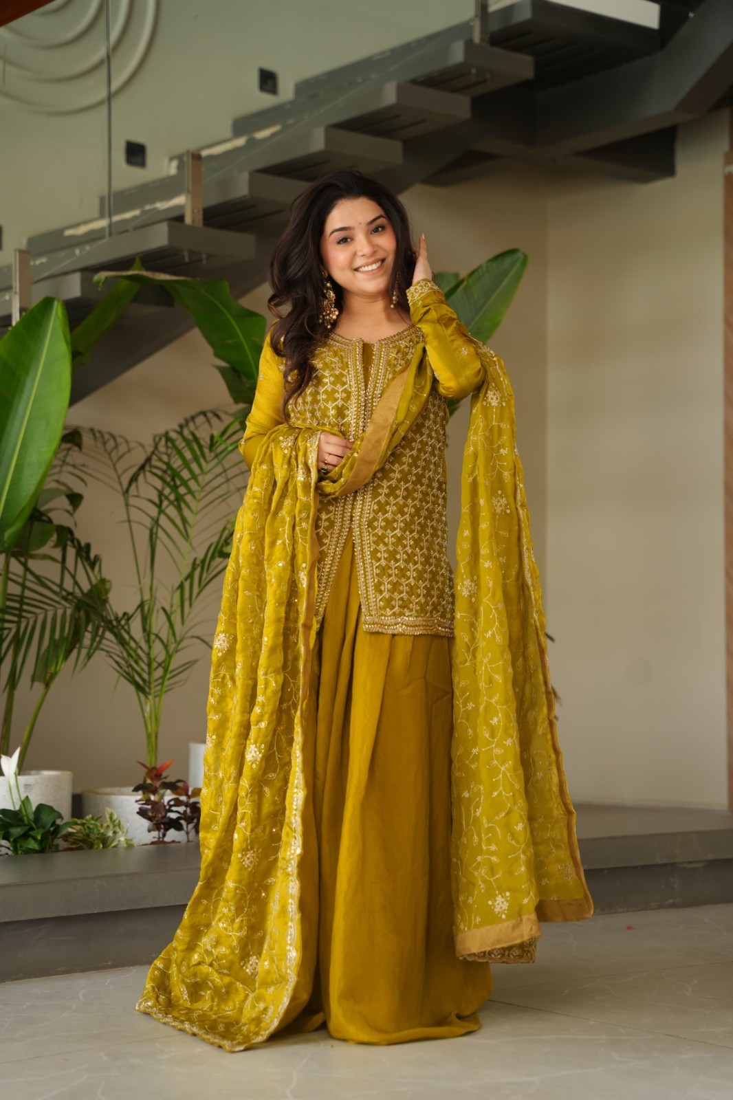 Yellow Viscose JEQUARD CHOLI with Jacquard Work