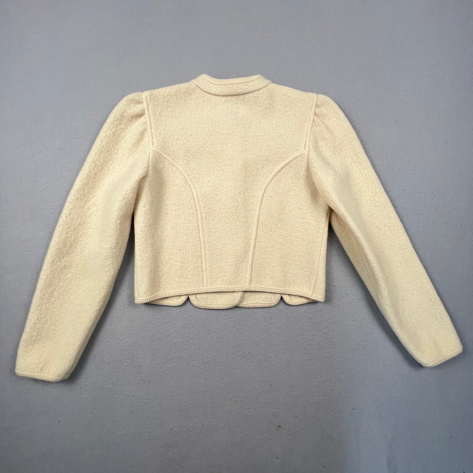 Boos Austrian Style Wool Jacket Womens 18 Scalloped Puff Shoulder Trachten Folk