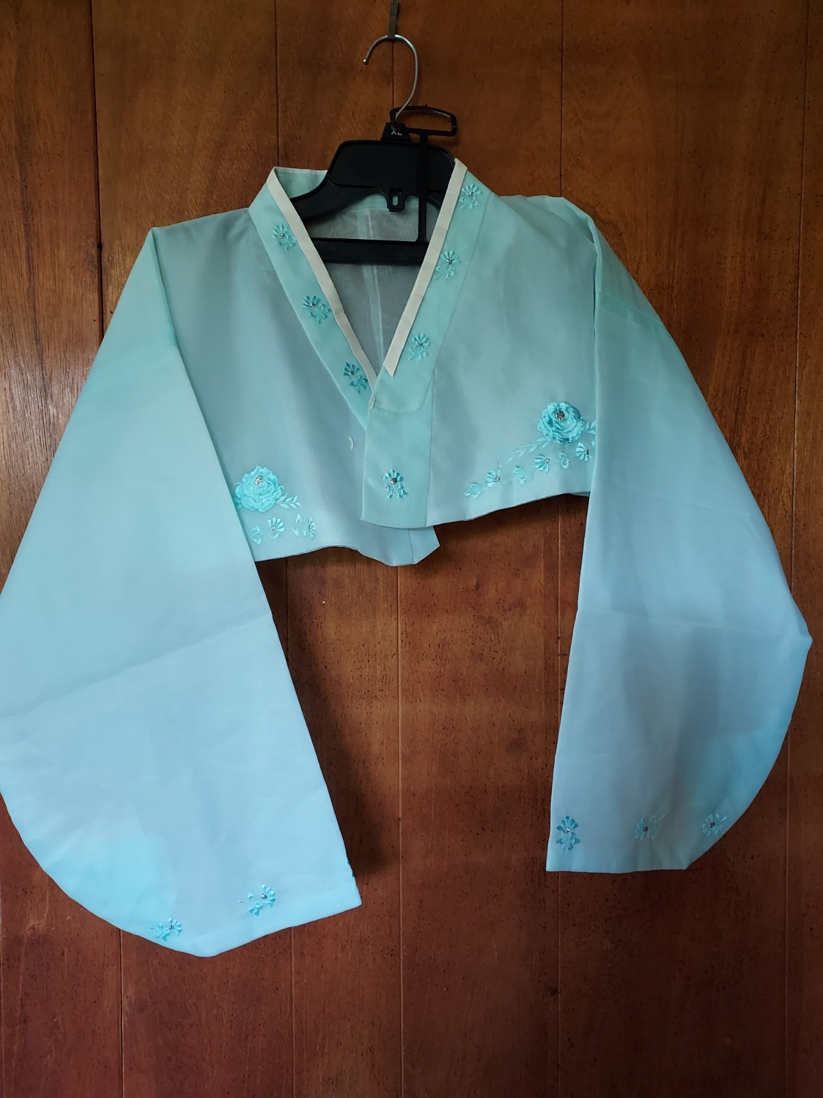Vintage Korean Women 2 PC Traditional Hanbok Dress floral embroidery