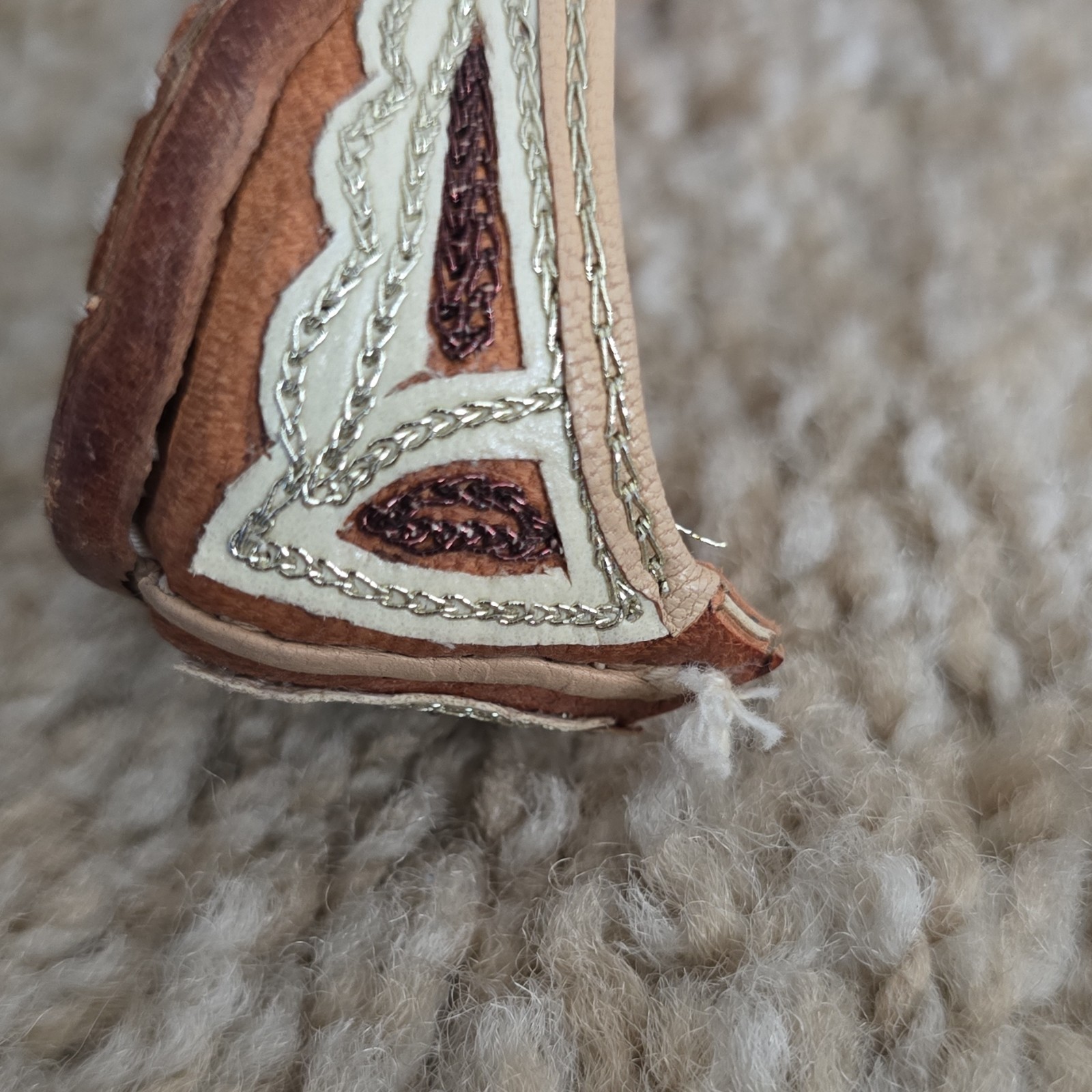 Handmade Leather Embroidered Jutti Shoes Boys Beige Brown Gold Size 7