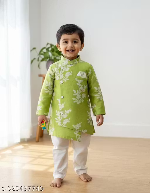 Boys Printed Cotton Silk Kurta Pyjama Set (Ethnic Wear, 0-5 Years) kurta pyjama