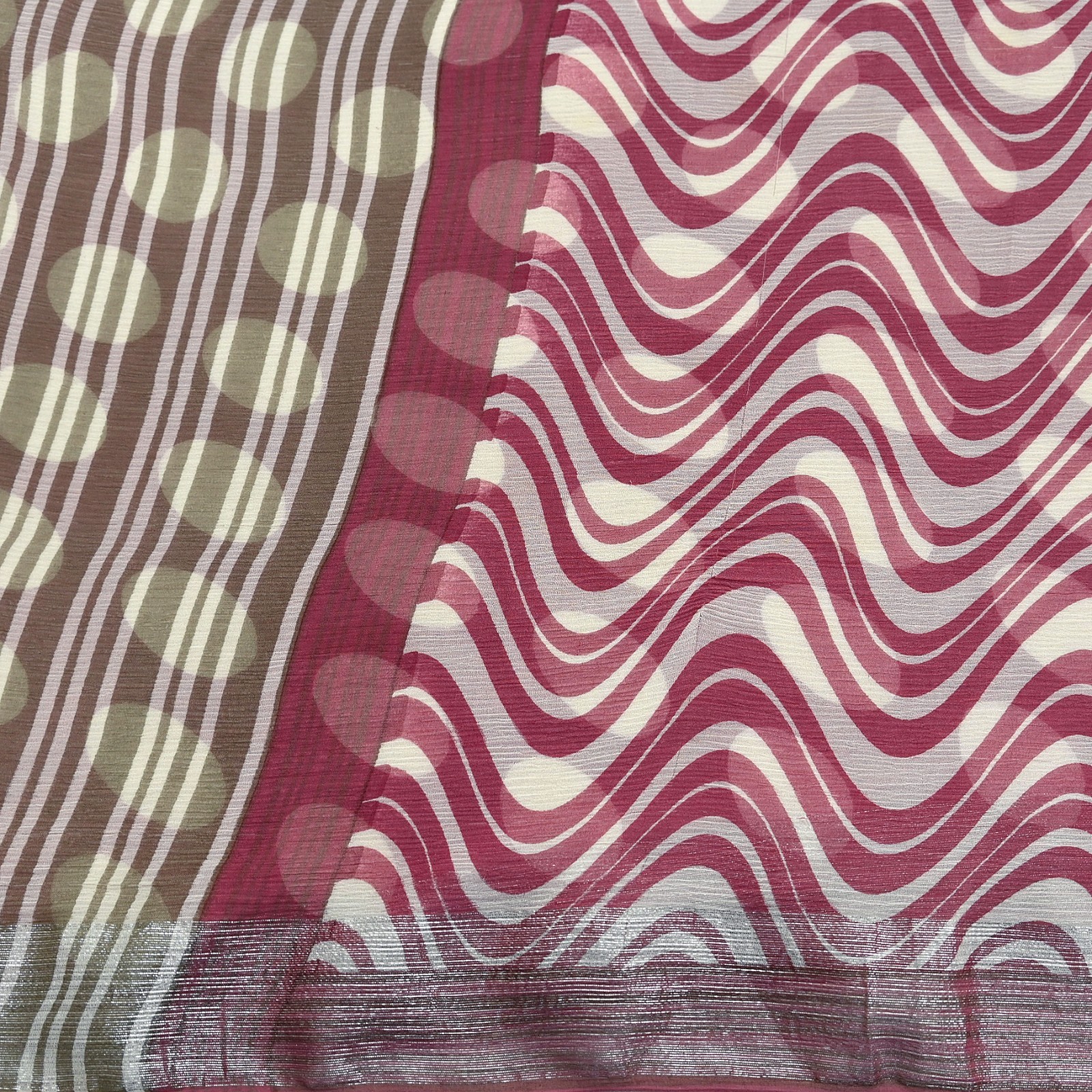 Vintage Pure Chiffon Silk Saree Printed Abstract 5 Yards Fabric DressMaking Zari